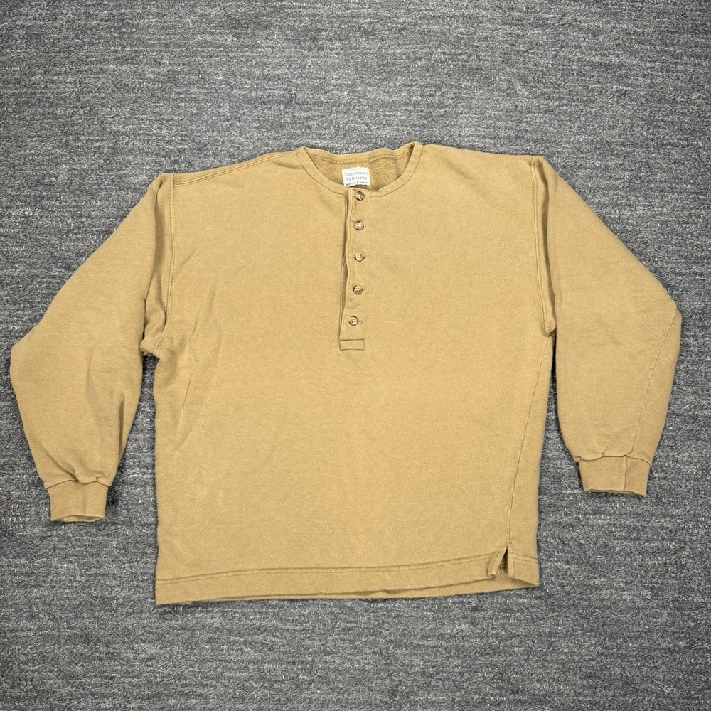 Vintage United Colors of Benetton Henley Men Small Tan Cotton Italy Thick Boxy